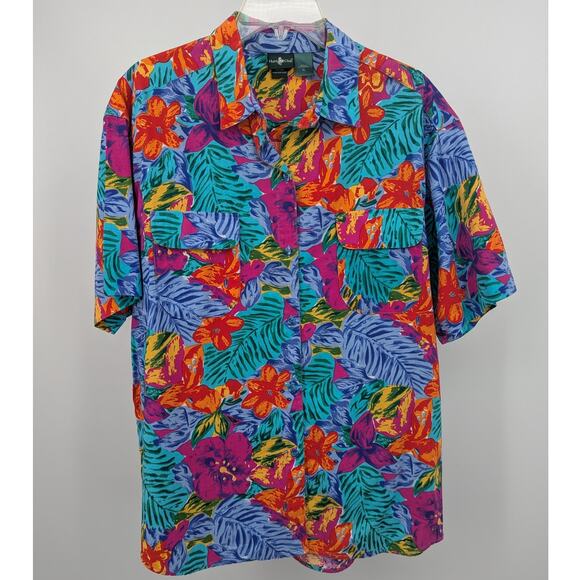 Vintage Hunt Club Vibrant Floral Hawaiian Button Down Short Sleeve Shirt XL - Picture 1 of 4